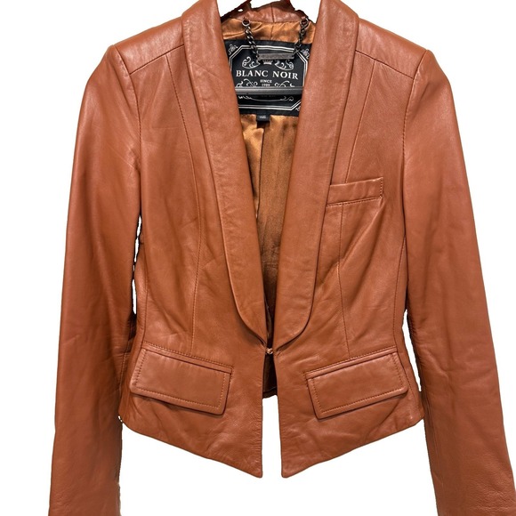 blanc noir Jackets & Blazers - Blanc Noir Cognac Warm Rich Structured Leather Jacket XS